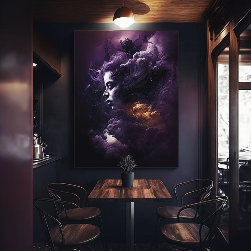 Tables in front of Nebula Coffee Painting